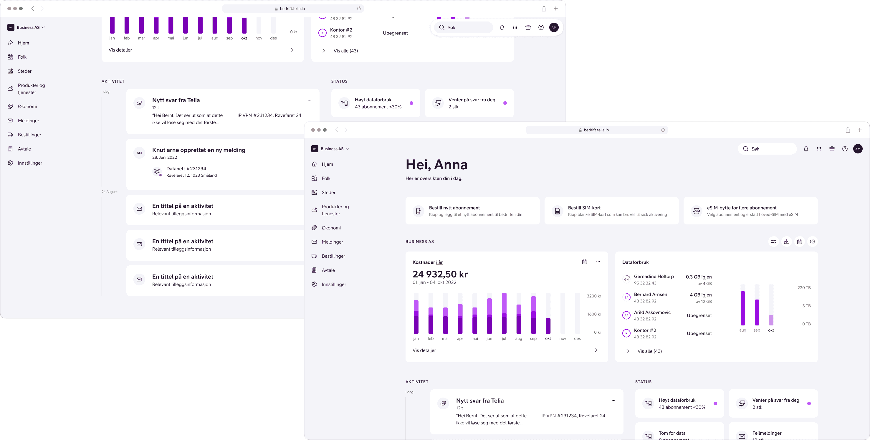 An image of two browser windows showing the content of Min Bedrifts landing page.